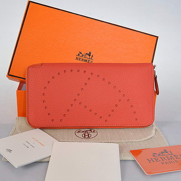 1:1 Quality Hermes Evelyn Long Wallet Zip Purse A808 Light Red Replica